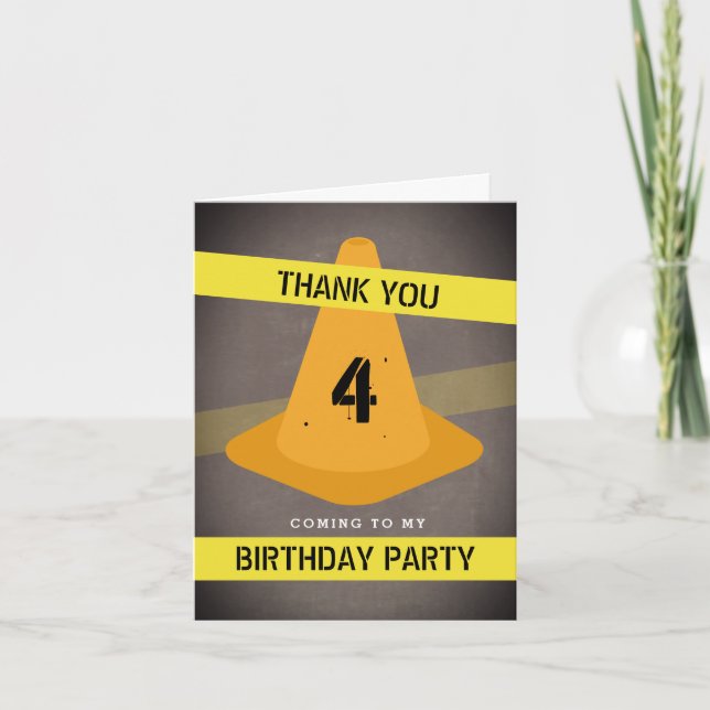 Orange Cone Construction Birthday Party Thank You Card (Front)