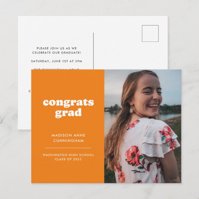 Orange Congrats Grad Photo Grad Invitation (Devant / Derrière)