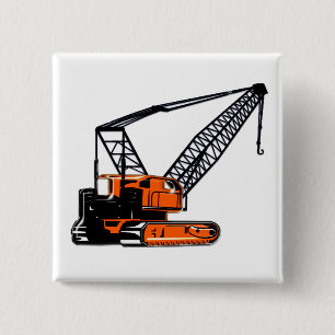Orange Construction Crane 2 Inch Square Button