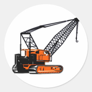 Orange Construction Crane Classic Round Sticker