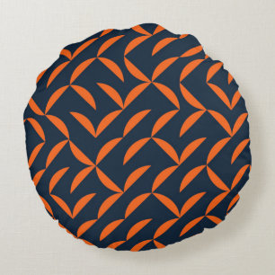 Orange, cool, modern, trendy wavy illustration round pillow