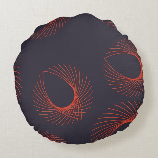 Orange, cool, trendy, geometric eye abstraction round pillow (Back)