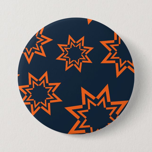Orange, cool, trendy, playful star shape pattern 3 inch round button (Front)