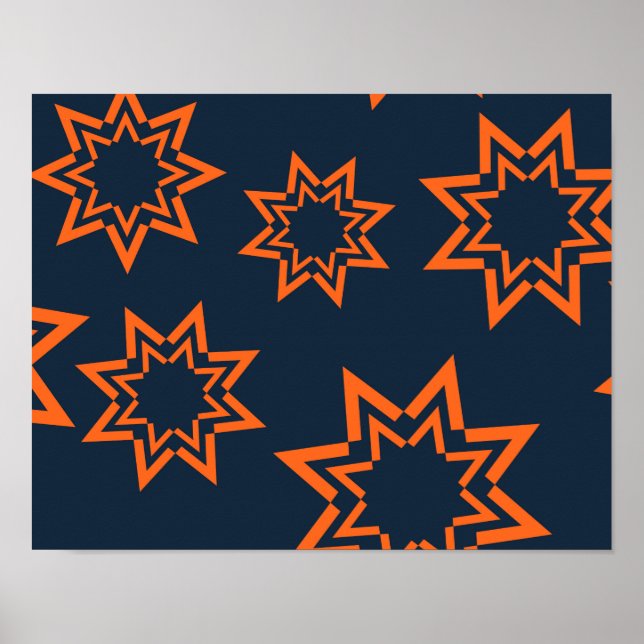 Orange, cool, trendy, playful star shape pattern poster (Front)