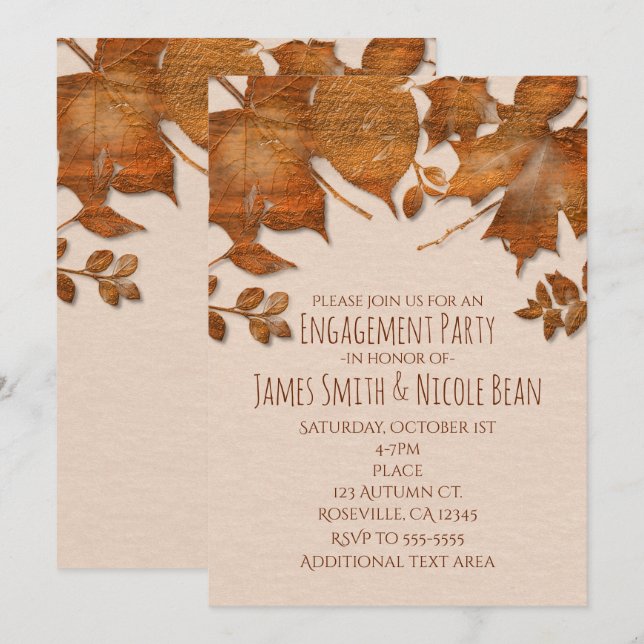 Orange Copper Autumn Fall Wedding Invitations (Front/Back)