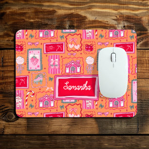 Orange Coquette aesthetic girly whimsical pattern  Mouse Pad