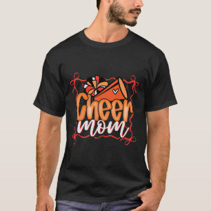 Orange Coquette Pom Poms Bow Cheer Mom Mama Cheerl T-Shirt