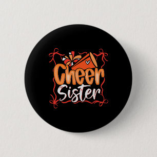 Orange Coquette Pom Poms Bow Cheer Sister Cheerlea 2 Inch Round Button