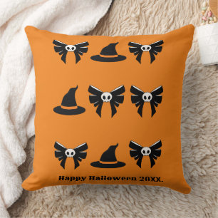 Orange Coquette witch hat Halloween Throw Pillow