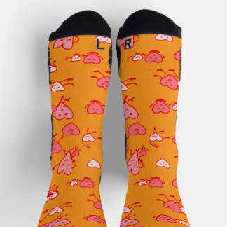 Orange Coral Dancing Hearts Socks