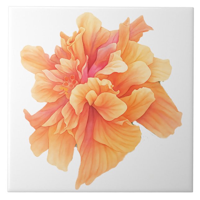 Orange Coral Floral Bloom Botanical Accent Pattern Tile (Front)