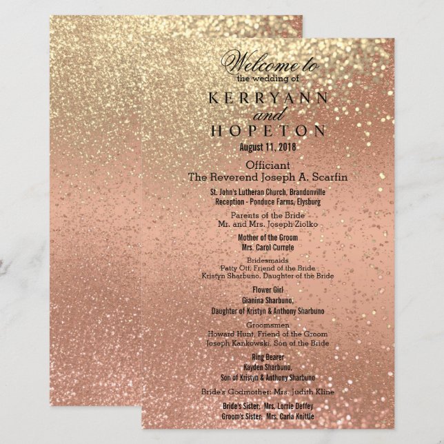 Orange Coral & Gold Glitter - Program (Front/Back)