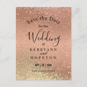 Orange Coral & Gold Glitter- Save The Date Announcement Postcard