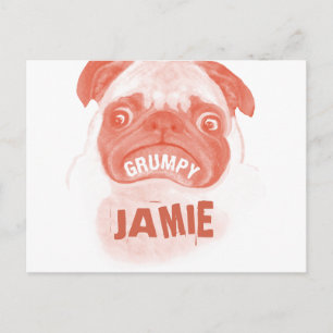 Orange Coral Grumpy Puggy Postcard