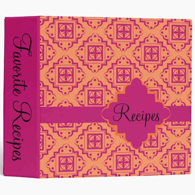 Orange Coral & Magenta Arabesque Moroccan Graphic Binder (Front/Spine)