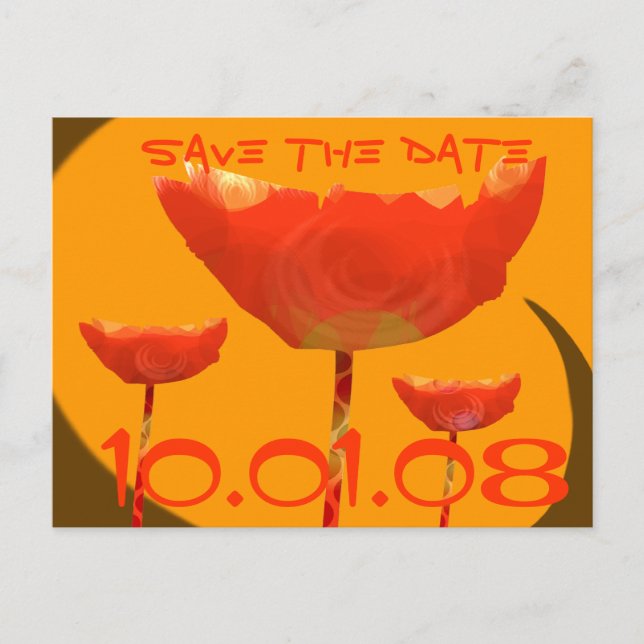 Orange Coral Poppy Save The Date Announcement Postcard (Front)