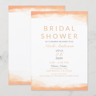 Orange Coral Watercolor Modern Bridal Shower Invitation