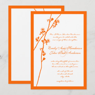 Orange Coral Wildflower Branch Wedding Invites
