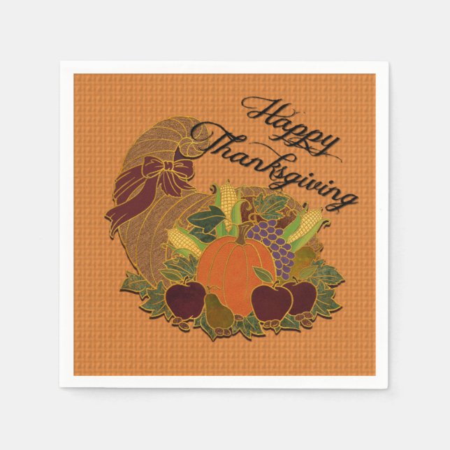 Orange Cornucopia Thanksgiving Napkins (Front)