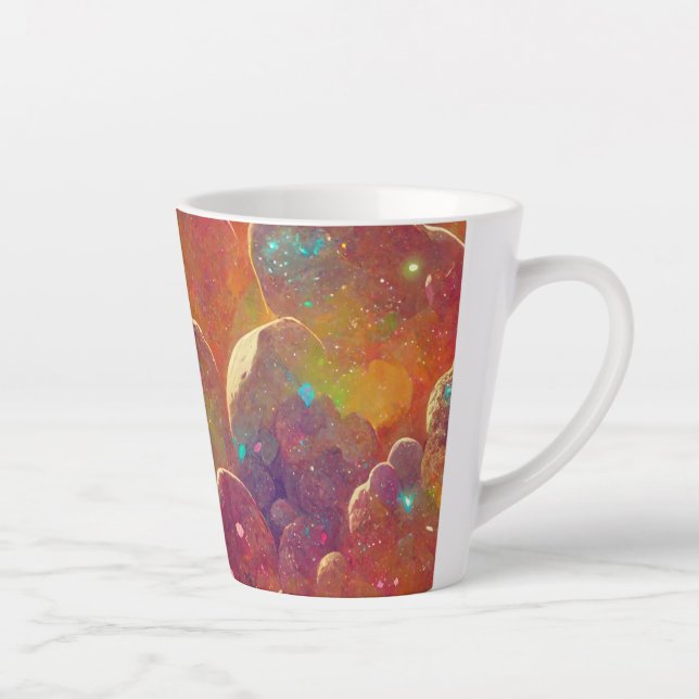 Orange Cosmic Cloud Repeating Pattern Latte Mug (Right)
