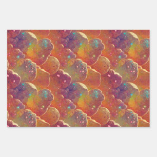 Orange Cosmic Cloud Repeating Pattern Wrapping Paper Sheet