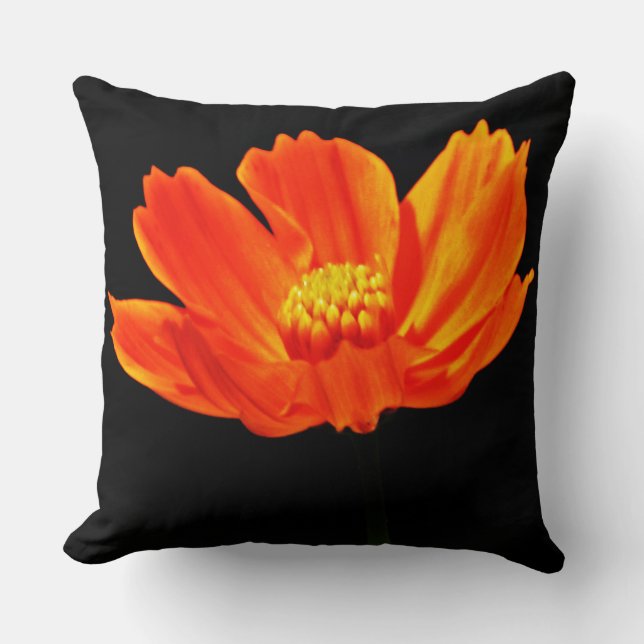 Orange Cosmos Flowers Throw Pillow (Front)