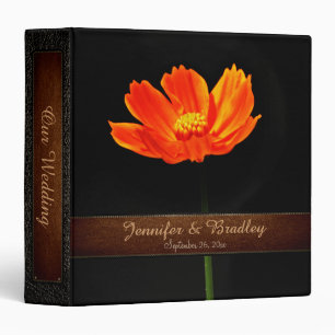 Orange Cosmos Flowers Wedding Leather Look Binder