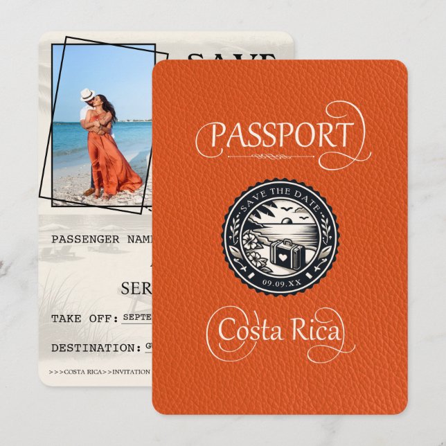 Orange Costa Rica Passport Save The Date (Front/Back)