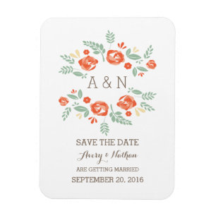 Orange Country Floral Monogram Save the Date Magnet