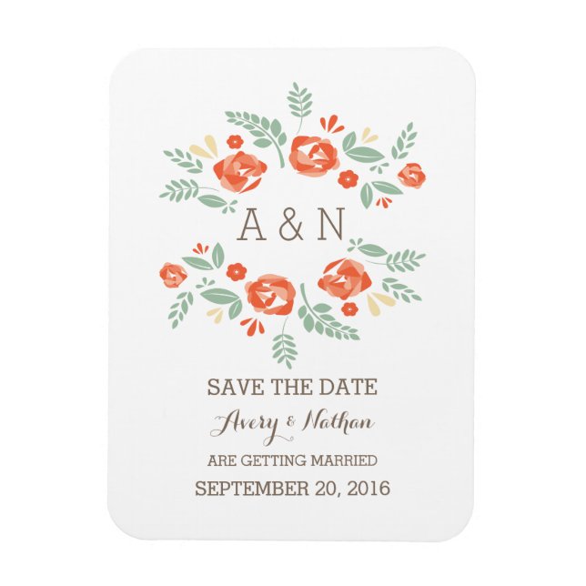 Orange Country Floral Monogram Save the Date Magnet (Vertical)