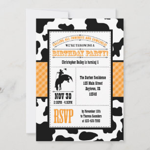 Orange Cowhide Cowboy Birthday Invitation