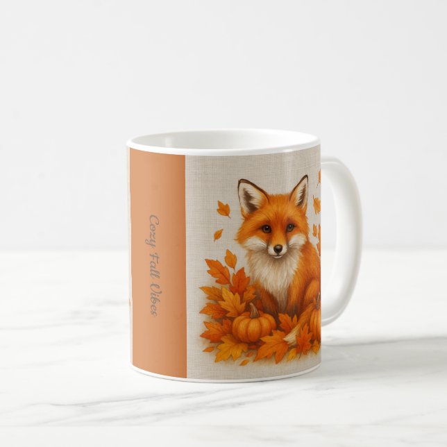 orange Cozy Fall vibes fox Pumpkin Leaves Coffee Mug (Front Right)