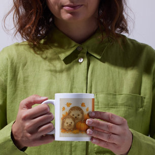 orange Cozy Fall vibes hedgehog Pumpkin Leaves Coffee Mug