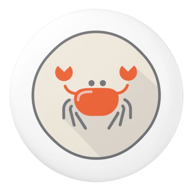 Orange Crab, Beach Coastal Living Design Ceramic Knob (Front)