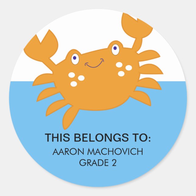 Orange Crab Sticker / Bookplate Label (Front)