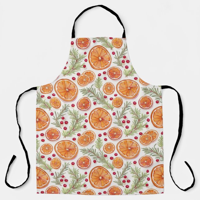 Orange, Cranberry and Rosemary Holiday Watercolor  Apron (Front)