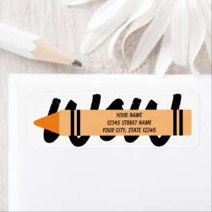 Orange crayon pencil return address labels