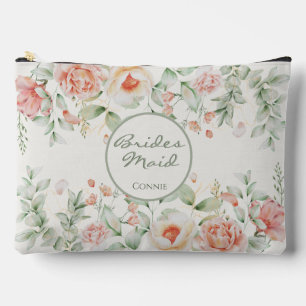 Orange Cream and Sage Floral Bridesmaid Accessory Pouch