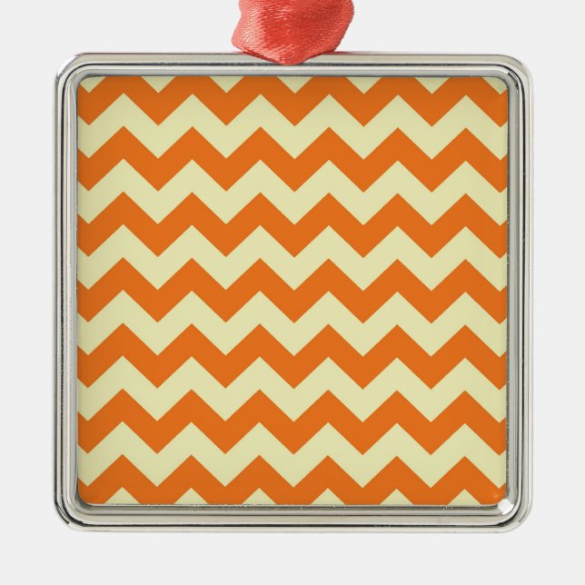 Orange Cream Citrus Chevron ZigZag Stripes Gifts Metal Ornament (Front)