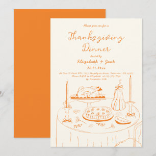Orange & Cream Hand Drawn Doodle Thanksgiving  Invitation