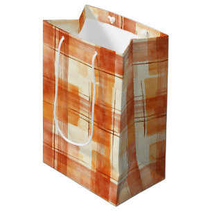 Orange Cream Plaid Stripes Birthday Medium Gift Bag