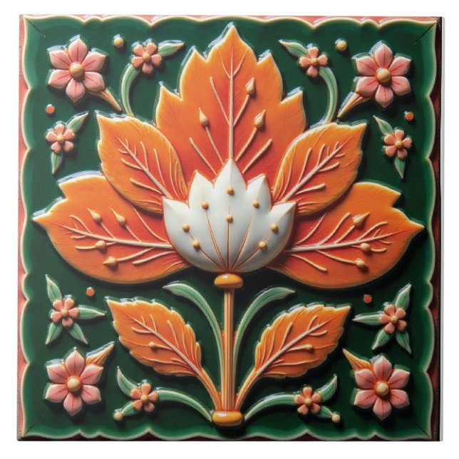 Orange Creme Flora Tile (Front)
