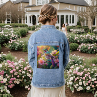 Orange Crested Rainbow Jay Fantasy Bird Denim Jacket