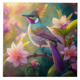 Orange Crested Rainbow Jay Fantasy Bird Tile