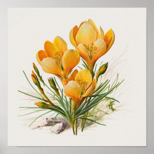 Orange Crocus Flowers Art Imprimer Poster (Devant)