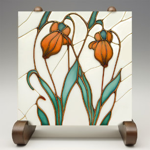 Orange Crocus Wall Decor Art Nouveau Art Deco Tile