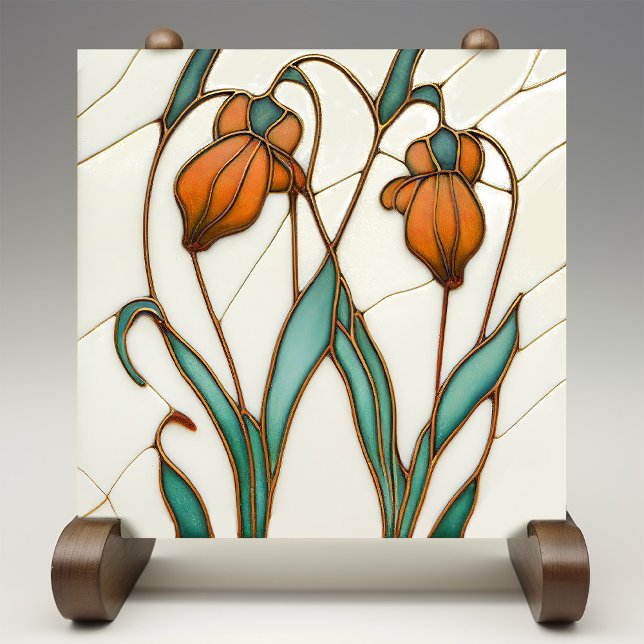 Orange Crocus Wall Decor Art Nouveau Art Deco Tile (Creator Uploaded)