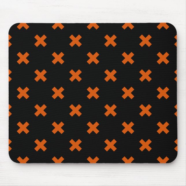 Orange cross stitches on black mouse pad (Front)