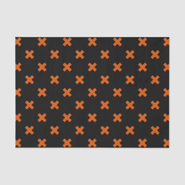 Orange cross stitches on black tissue paper (Front)