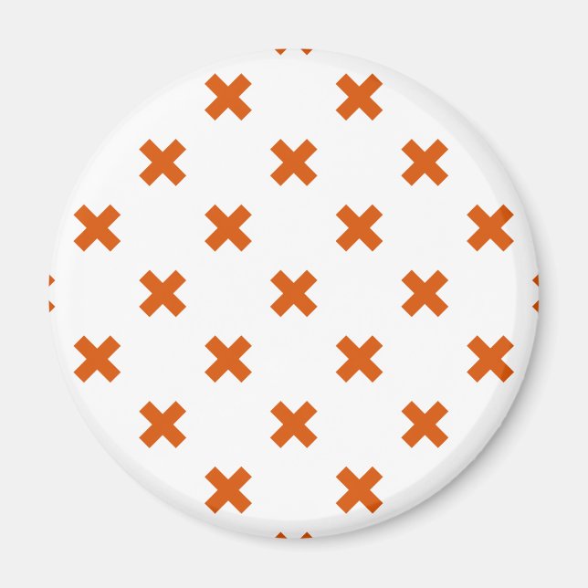 Orange cross stitches on white magnet (Front)